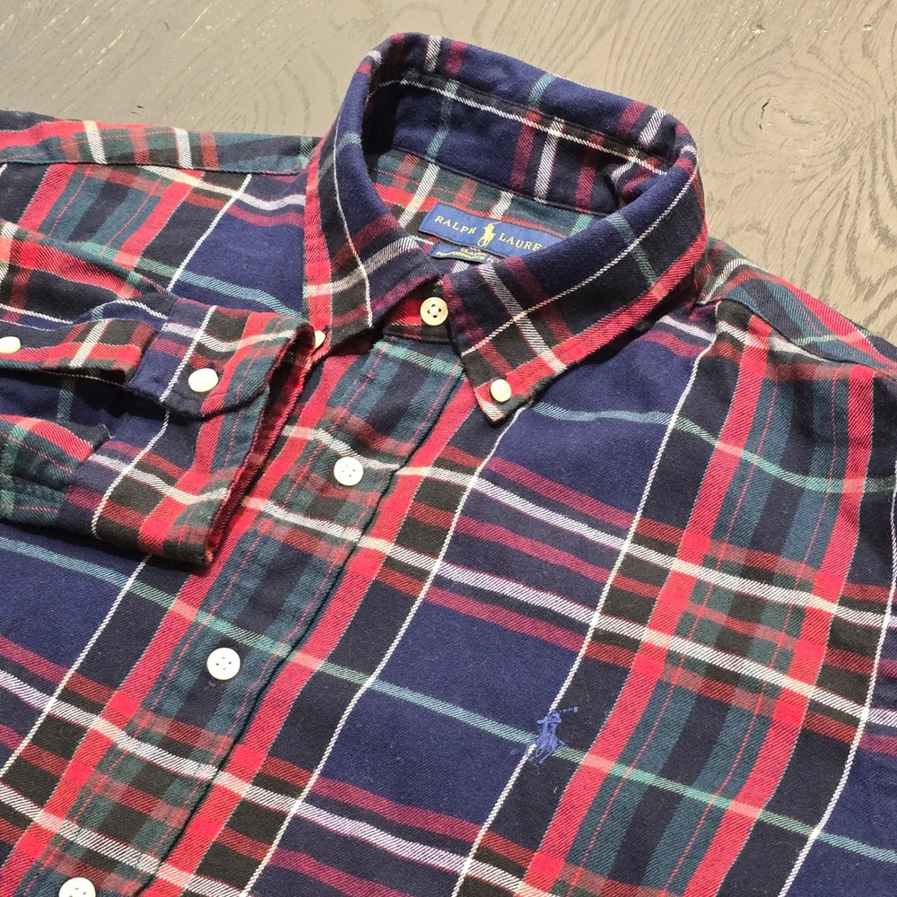 Ralph Lauren Classic Fit‎ Performance Flannel Shirt Navy Red Plaid Mens Large
